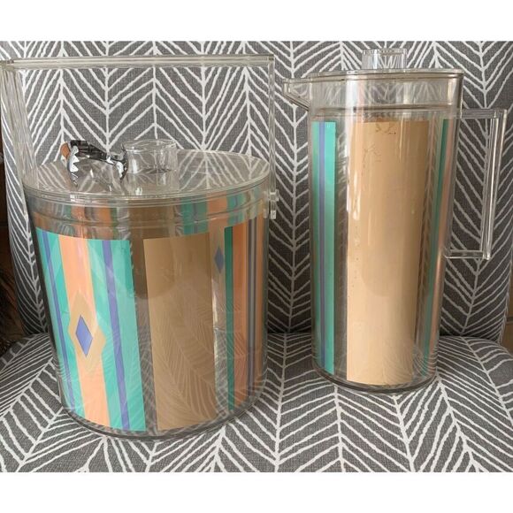 Stotter VINTAGE MCM 1970s plastic Pitcher Ice Bucket Glasses Cups LOT 14 pc. SET - Picture 2 of 8